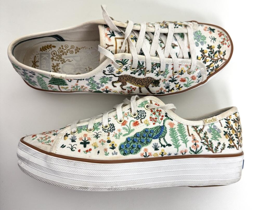 Keds x Rifle Paper Co. Triple Kick Menagerie Embroidered Sneakers Women’s 8 Rare